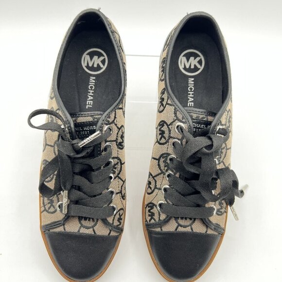 Michael Kors Womens 7M MK Logo City Sneakers Blk Silver Canvas Shoe Jacquard New - Picture 15 of 15